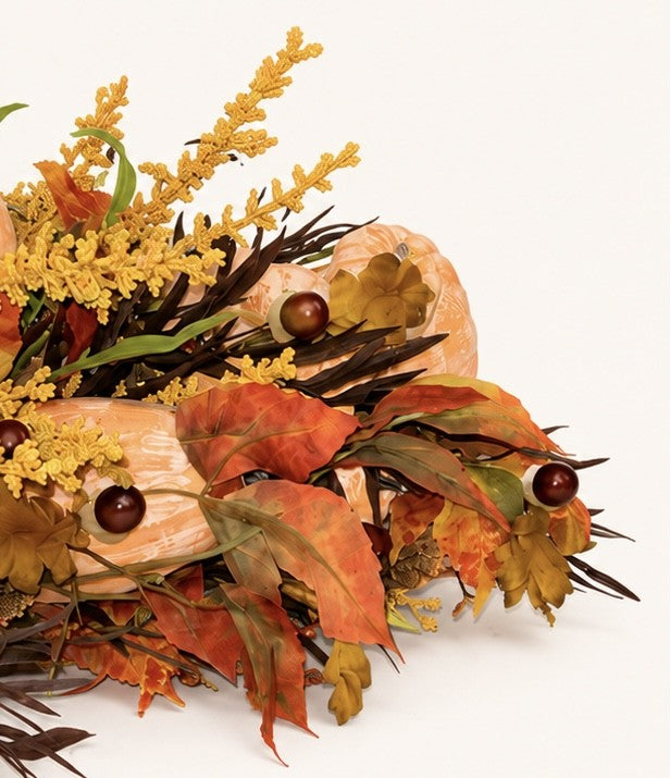 Thanksgiving Cornucopia Home Decoration | Rustic Harvest Style | Fall Table Centerpiece | Woven Wicker Basket | Pumpkins Leaves Berries