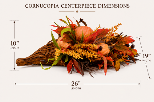 Thanksgiving Cornucopia Home Decoration | Rustic Harvest Style | Fall Table Centerpiece | Woven Wicker Basket | Pumpkins Leaves Berries