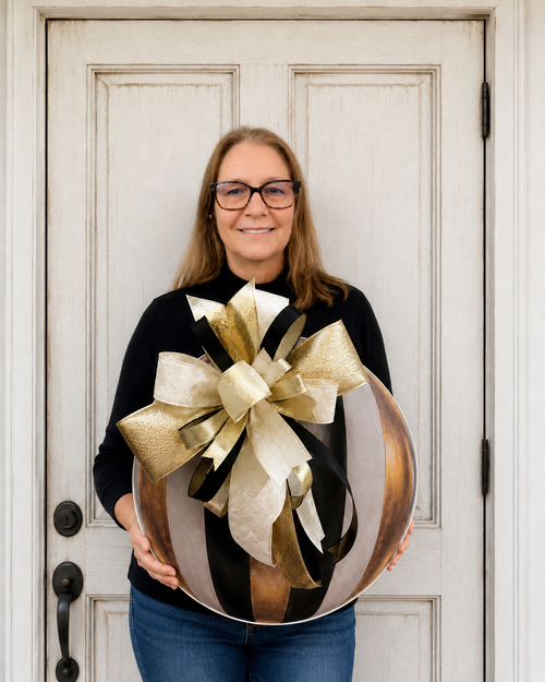 Black, Gold & Cream Luxury Door Hanger | Elegant Designer Bow Door Décor | Modern Glam Front Door Decoration